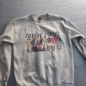 Taylor Swift Eras Tour Graphic Sweatshirt Crewneck Pullover Light Gray Small